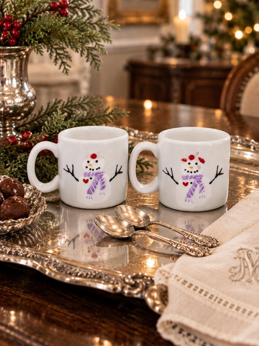 Set of 2 Vintage Hartstone Pottery Snow People Espresso Mugs